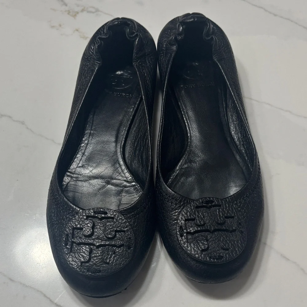 Tory Burch Black Textured Flats